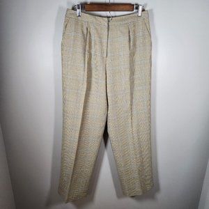 Talbots Wool Pants Womens 10 Beige Plaid High Rise Trousers Lined Dress Academia